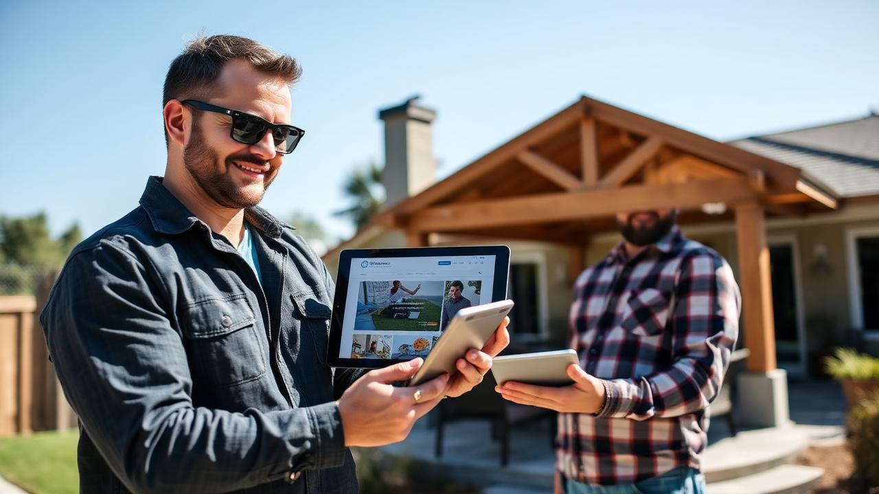 Contractor showing portfolio website to a client
