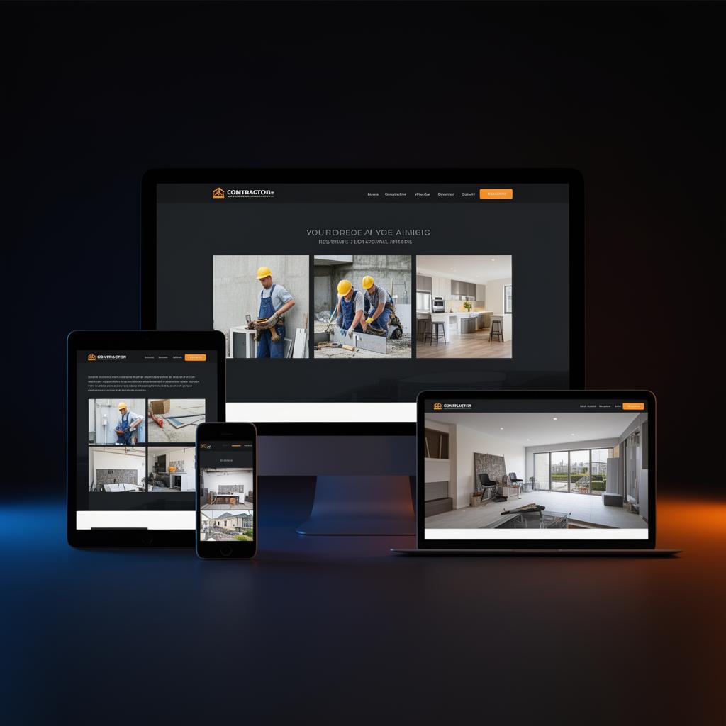 Contractor website displayed across desktop, tablet, and phone