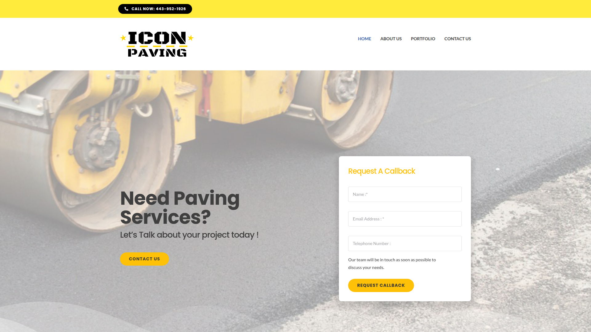 Paving contractor website with project portfolio and callback forms