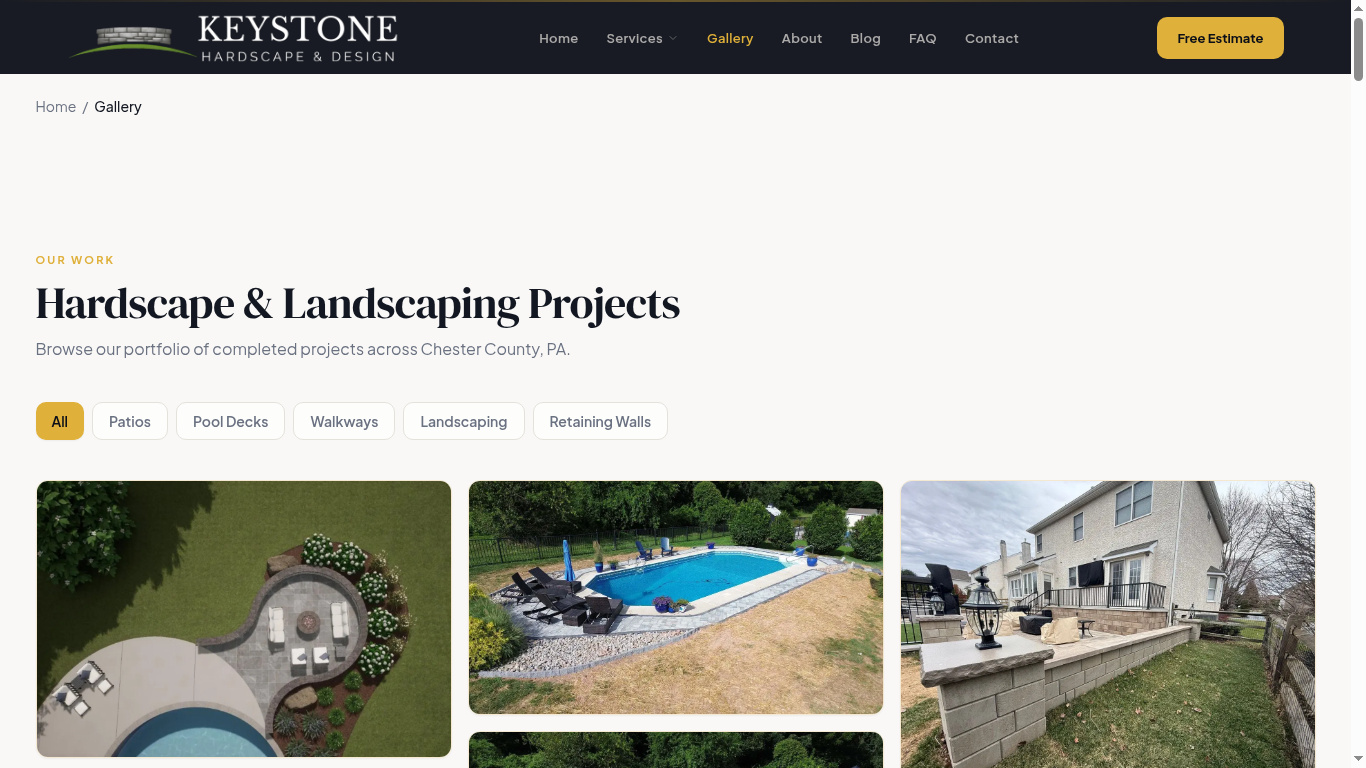 Keystone Hardscape & Design project gallery organized by category